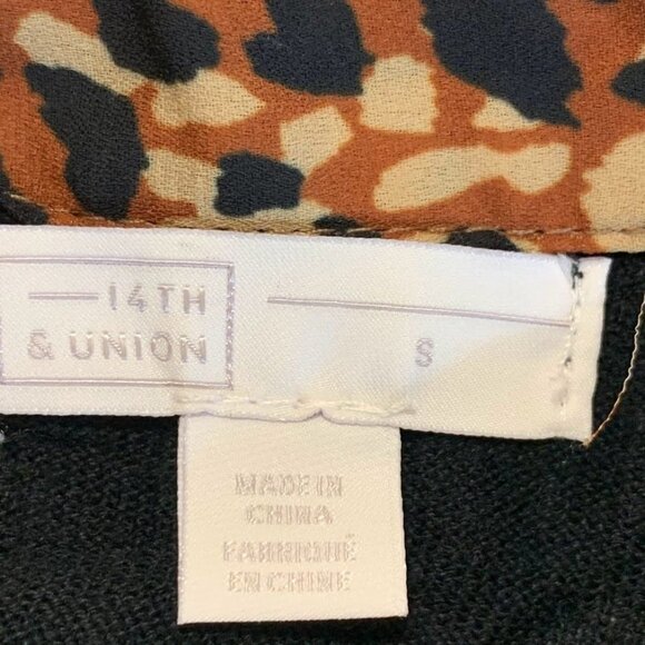 14th & Union Women's Leopard Tie Scarf Knit Pullover Sweater‎ Black Size S NWT - Picture 7 of 11